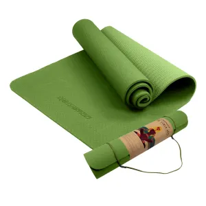 Powertrain 6mm Non-Slip TPE Yoga Mat Double Layer Exercise Pilates Fitness Workout Mat with Carry Strap - Green