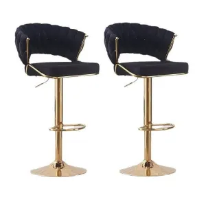 2x Height Velvet Padded Golden Round Base Barstools Chairs