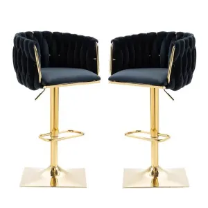 SERENITà Modern Velvet Breakfast Bar Stools Swivel Barstools Adjustable Counter Stools with Backrest Set of 2 Black