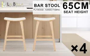 4X Wooden Bar Stool Padded Fabric Dining Chair KANSO 65cm BEIGE