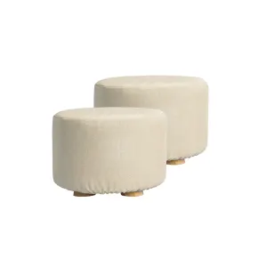 2X Fabric Ottoman Round Wooden Leg Foot Stool