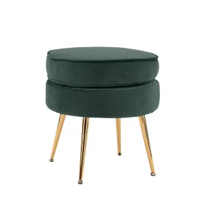 Ottoman Foot Stool Velvet Fabric Metal Leg Round