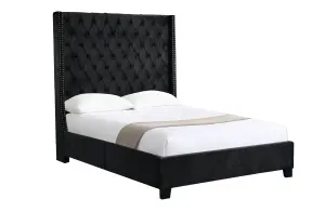 Ella Black Velvet Winged Bed 180cm – King