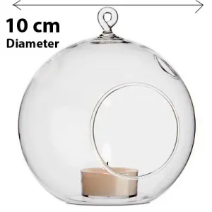 10 x Hanging Clear Glass Ball Tealight Candle Holder  – 10cm Diameter / High – Wedding Globe Decoration Terrarium Succulent Plant Mini Garden Holder Decor Craft Gift