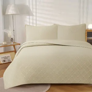 Jane Barrington Morris Beige Ultrasonic Embossed Lightly Quilted Reversible Coverlet Set – Queen