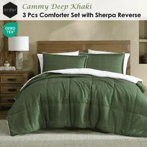 Ardor 3 Pcs Cammy Deep Khaki Comforter Set with Sherpa Reverse Queen/King