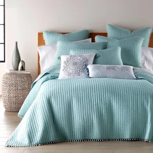Jenny Mclean Clavo Pompom Blue 3 Piece 100% Cotton Coverlet Set