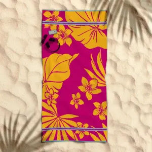Rans Premium Cotton Jacquard Beach Towel – Floral Hawaii 007 Pink