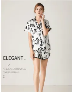 Woman Sleepwear Home Wear Short Sleeve Sweet Girl White Text Casual Pajamas (M Size)