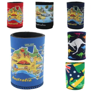 6x Australia Stubby Stubbie Holder Beer Bottle Tin Can Drink Alcohol Cooler Gift, Mixed Design – Mixed Design (Maps)