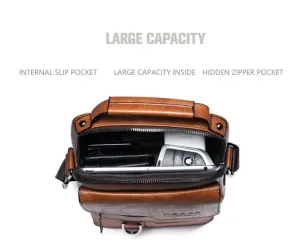 Men’s Vintage Leather Shoulder Bag – Multi-Compartment Crossbody Messenger Bag 22cm(L)*8cm(W)*26cm(H)(Light brown)