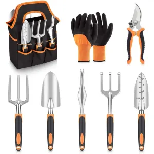 8-Piece Heavy-Duty Gardening Tool Set with Ergonomic Handles and Storage Bag – Orange