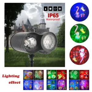Ground Insert  Outdoor Waterproof Lawn Dual-Tube Projection Light – LED Halloween & Christmas Dynamic Water Ripple Animation, Replaceable 12 Slides, Stake or Stand Mountable