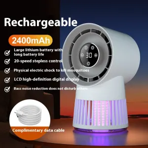 Portable Rechargeable Mosquito Killer Lamp with Adjustable Fan - 2400mAh Battery