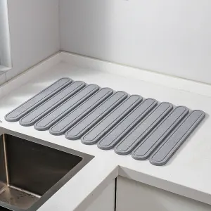 Oval Shaped Engraved Inner Frame Foldable Diatomaceous Earth Drying Mat – Super Absorbent, Fast-Drying, Non-Slip Kitchen Countertop Mat – Light Grey