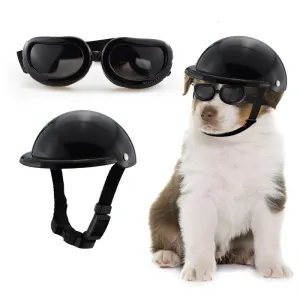 Size L Black Pet Helmet & Goggles Set – Adjustable Safety Gear for Dogs, UV Protection, Durable ABS Material, Stylish Outdoor Accessory