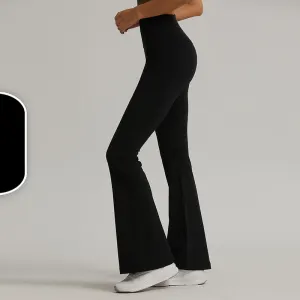 Black High-Waisted Lycra Yoga Bell-Bottom Pants for Women -Tummy Control & Butt Lifting