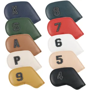 Premium PU Leather Golf Iron Headcover Set (10pcs) | Numbered 3-9, P, S, A | Protective Club Covers for Irons