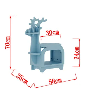 Small Creative Reindeer-Shaped Solid Wood Bookshelf for Kids – Blue