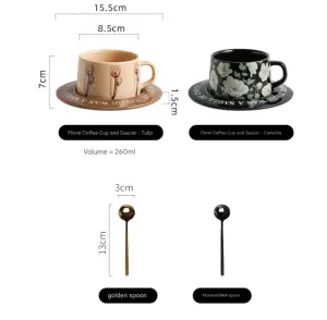 Black Camellia Elegant Ceramic Coffee Cup & Saucer Set – Couples Gift Box, Premium Wedding & Bridesmaid Favor, High-End Exquisite Design