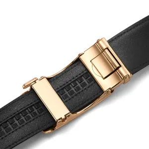 Men’s Genuine Leather Ratchet Belt Automatic Buckle 120cm Adjustable Waistband with Gift Box for Business and Casual Wear