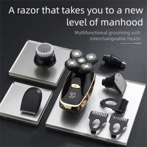 Black 5-Head Rotary Shaver – Waterproof & wireless