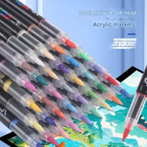 72-Color Liquid Acrylic Paint Markers — Soft Brush Tip| Art & Painting Supplies | Automatic Ink Control System | Suitable for Various Surfaces (Rock, Glass, Wood, Fabric, PP Materials) | Recommended Age: 3+