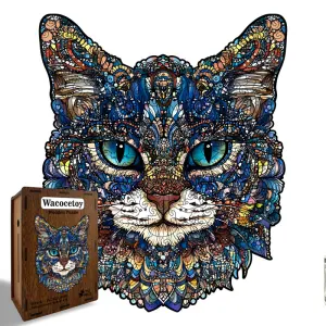 M Style Blue-Eyed Cat Wooden Jigsaw Puzzle -Irregular Animal Shaped Puzzle with DIY Piggy Bank Option, Laser Cut 3D Craft, Stress Relief Brain Game Gift for Adults 14+