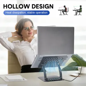 7-in-1 Laptop Stand Docking Station Ergonomic Laptop Riser 360 Rotatable – PD Charging HDMI USB-C and USB-A 3.0 Ports for MacBook M1/M2/M3 HP ASUS DELL