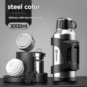 316 Stainless Steel Thermos Large Capacity Thermos Portable Thermos Flask - Silver - Size 3000ml