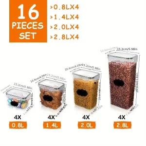 food storage containers, thickened PP containers, airtight food containers, food-grade storage, grain storage, dry goods storage, pantry organization, Australian kitchen – White – Size 16pcs