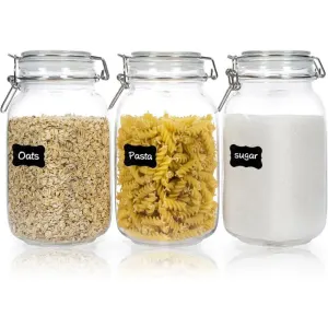glass storage jars, airtight jars, kitchen storage, food storage, grain storage, pasta storage, sugar storage, clamp-top jars, borosilicate glass, Australian pantry, dry goods storage, sealable jars - Clear - Size 2pcs-1000ml