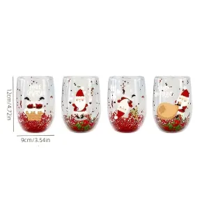 Christmas glass set, double walled glasses, borosilicate glass, festive drinkware, holiday gift, Australian Christmas, thermal insulated glasses, reusable glass cups – Random patterns – Size 4pcs