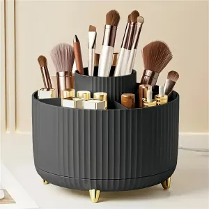 360-degree rotating makeup product storage box (black) - 1 plastic makeup storage box with 5 compartments inside - A multi-functional storage rack for makeup brushes, lipsticks, skincare products and stationery - A durable and odorless desktop storage box
