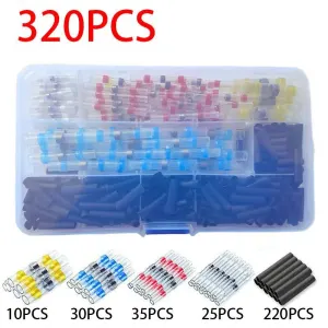 Solder Ring Wire Connectors Heat Shrink Butt Terminals Electrical Connector Kit - Multi - Size 320Pcs