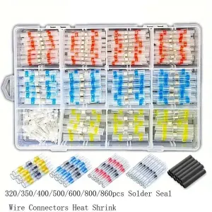 Solder Ring Wire Connectors Heat Shrink Butt Terminals Electrical Connector Kit – Multi – Size 800Pcs