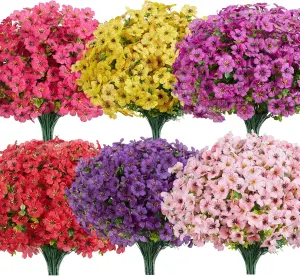 12 Bundles UV Resistant Artificial Violet Flowers with Eucalyptus Leaves for Outdoor Patio Garden & Indoor Home Decor