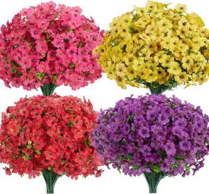 12 Bundles UV Resistant Artificial Violet Flowers with Eucalyptus Leaves for Outdoor Patio Garden & Indoor Home Decor – 4 Colors