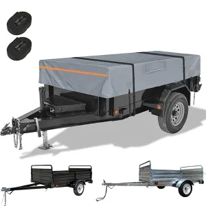 7*14 Heavy Duty RV & Trailer Cover, Travel Trailer Toy Hauler & Camper Cover 420D Dust and UV Protection with Tongue Jack Protection Windproof Straps(gray)