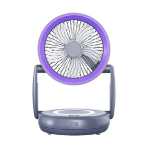Rechargeable Wall Mount Fan, No Drill 2 in 1 Portable Battery Operated Fan, 3000mAh Wireless Cooling Fan with 180° Adjustment, 5 Speeds Type-C Fan for Kitchen, Bathroom, RV, Bedroom – Purple
