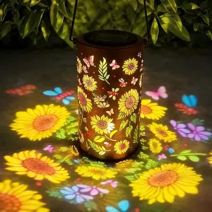 1Pack Colorful Solar Lanterns Outdoor Waterproof, Garden Decor Gifts for Women Mom Grandma - LED Colorful Sunflower Solar Powered Lights Metal Hanging Lantern for Outside Garden Patio Yard Lawn Porch Decor(Colour)