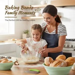 Foldable Silicone Bread Proofing Basket Set – Complete Sourdough Baking Kit with Dough Whisk, Lame, Scraper & Tools for Home Bakers (Green)
