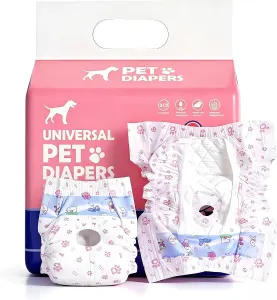 Pet Diapers for Female Dogs, 10-Pack Disposable, Super Absorbent & Leak-Proof, Breathable, Cute Patterns, Long-Lasting Dryness for Indoor Use – Also for Goats, S (Pink)
