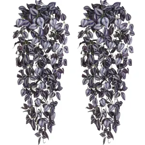 Fake Hanging Plants, 2pcs Artificial Hanging Plant, Faux Deep Purple Vines Hanging Plant for Wall Home Living Room Indoor Outdoor Halloween Decor(Purple)