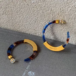 Hoop Earrings for Women Geometry Acrylic Resin Earrings Bohemia Tortoise Shell Earrings Mottled Statement Stud Earrings Fashion Jewelry(Blue-Brown)