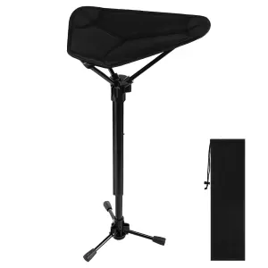 Portable Folding Stool: 3 Gear Adjustable Height Triangle Seat with 330lbs Capacity - Heavy-Duty Aluminum Telescopic Camp Stool for Fishing, Hiking, Golf & Queuing(Black)