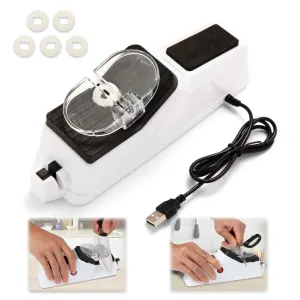 USB Electric Knife Sharpener – Double-Sided Sharpening & Polishing Machine with 5 Sanding Sheets for Fast, Effortless Blade Care(white)