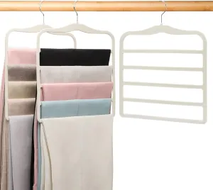 3-Pack Black 5-Tier Velvet Pants Hangers—Swivel Hook, Multi-Use for Pants, Scarves, Towels & Ties—Space-Efficient Closet Organizer for Apartments, Dorms, Small Spaces