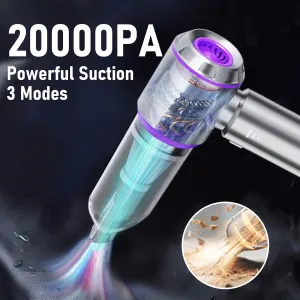 Cordless Handheld Vacuum & Air Duster with Dual Suction/Blow Modes, Transparent Dust Cup, USB-C Charging, and 7 Interchangeable Nozzles for Car, Keyboard, and Home Cleaning (Grey)