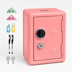 Lockable Metal Money Box, Cash & Coin Storage Box with Key Lock, Compact Piggy Bank for For Kids & Adults, Office & Small Valuables